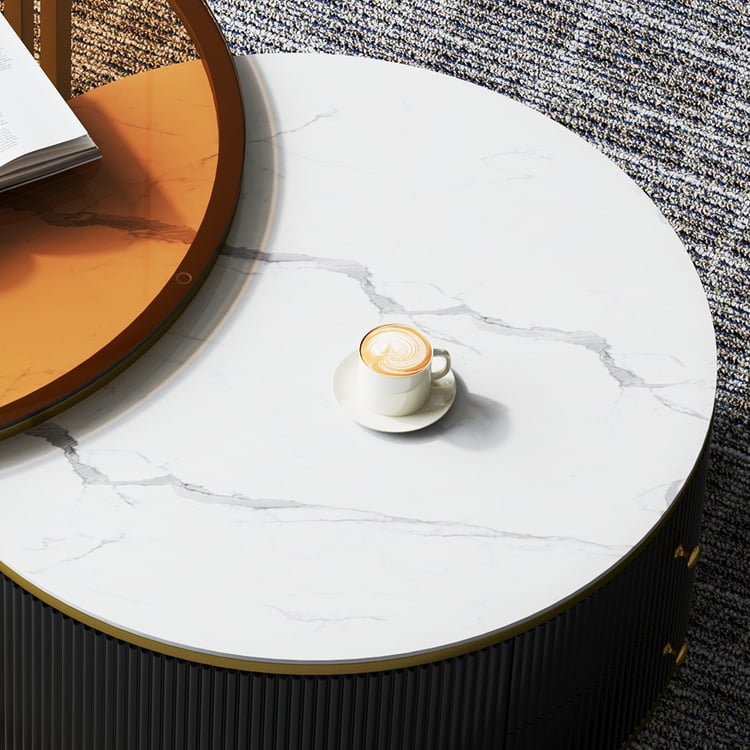 Luxe Marble-Top TV Console – Medium | Black & Gold