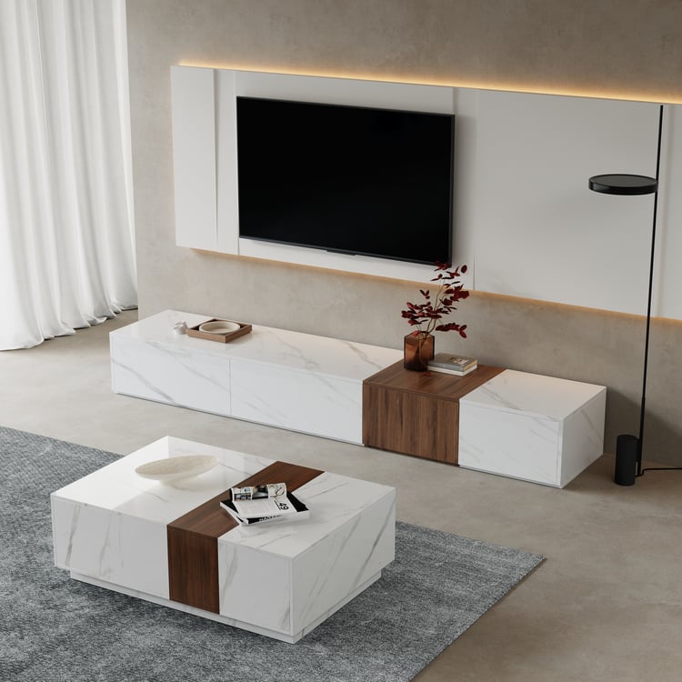 Marble & Walnut TV Console | White & Walnut
