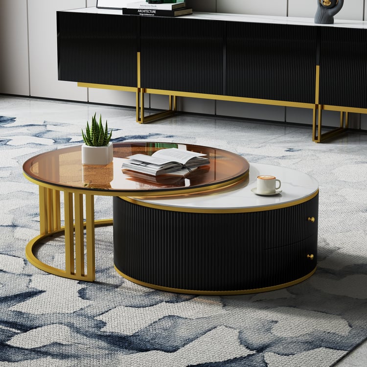 Luxe Nesting Coffee Table Set – Marble, Glass & Gold