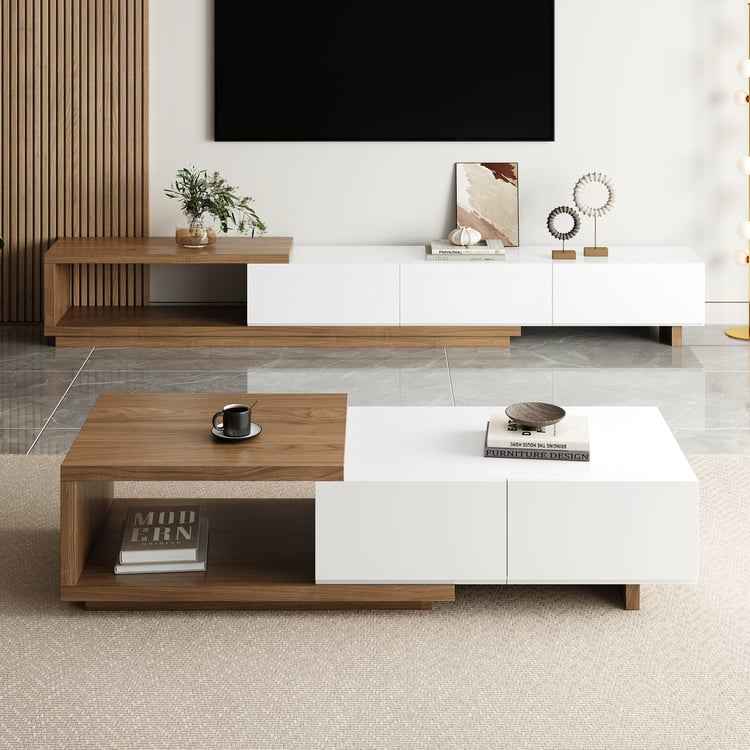 Marble & Walnut Square Coffee Table