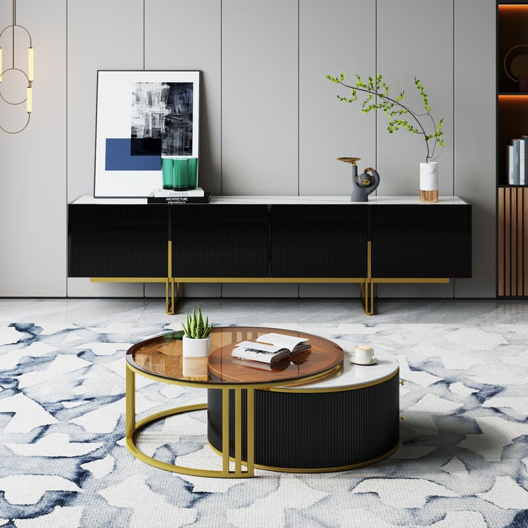 Luxe Nesting Coffee Table Set – Marble, Glass & Gold