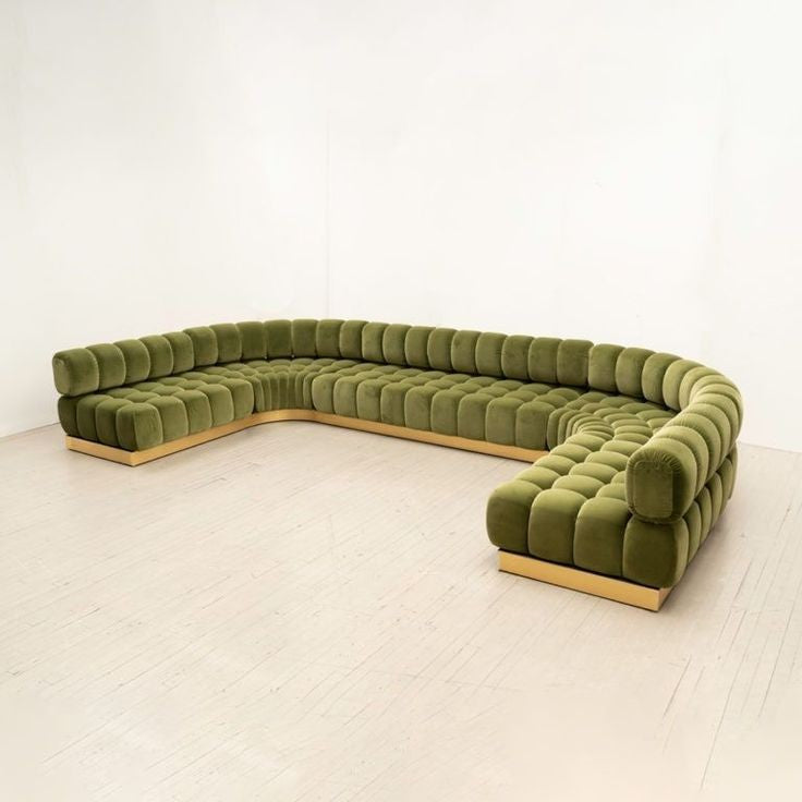 Grand U-Shape Tufted Velvet Sectional Sofa | Olive Green