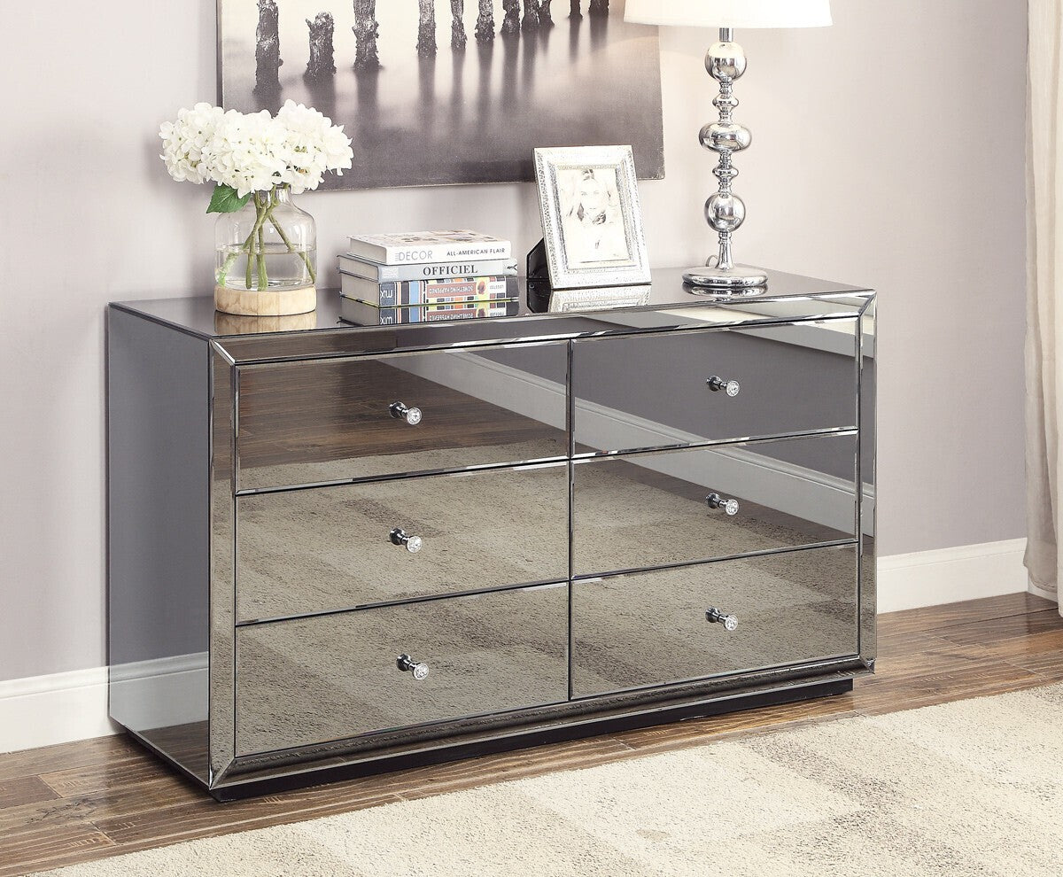 Glam Smoked Mirror 6-Drawer Dresser