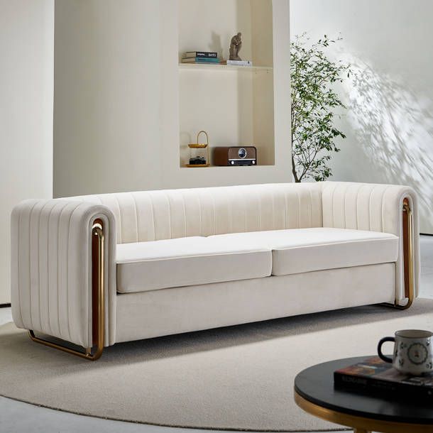 Cleo Gold-Frame Channel Velvet Sofa