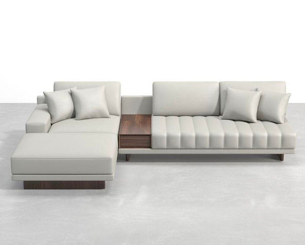 Modular L-Shape Sectional Sofa with Walnut Console