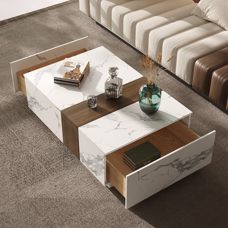 Marble & Walnut TV Console | White & Walnut
