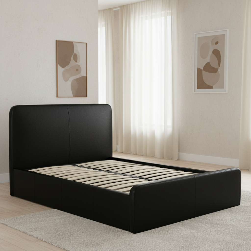 Aria bed in Black Genuine Leather