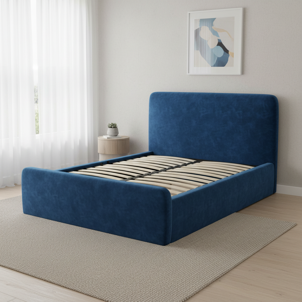 Aria bed in Blue Velvet