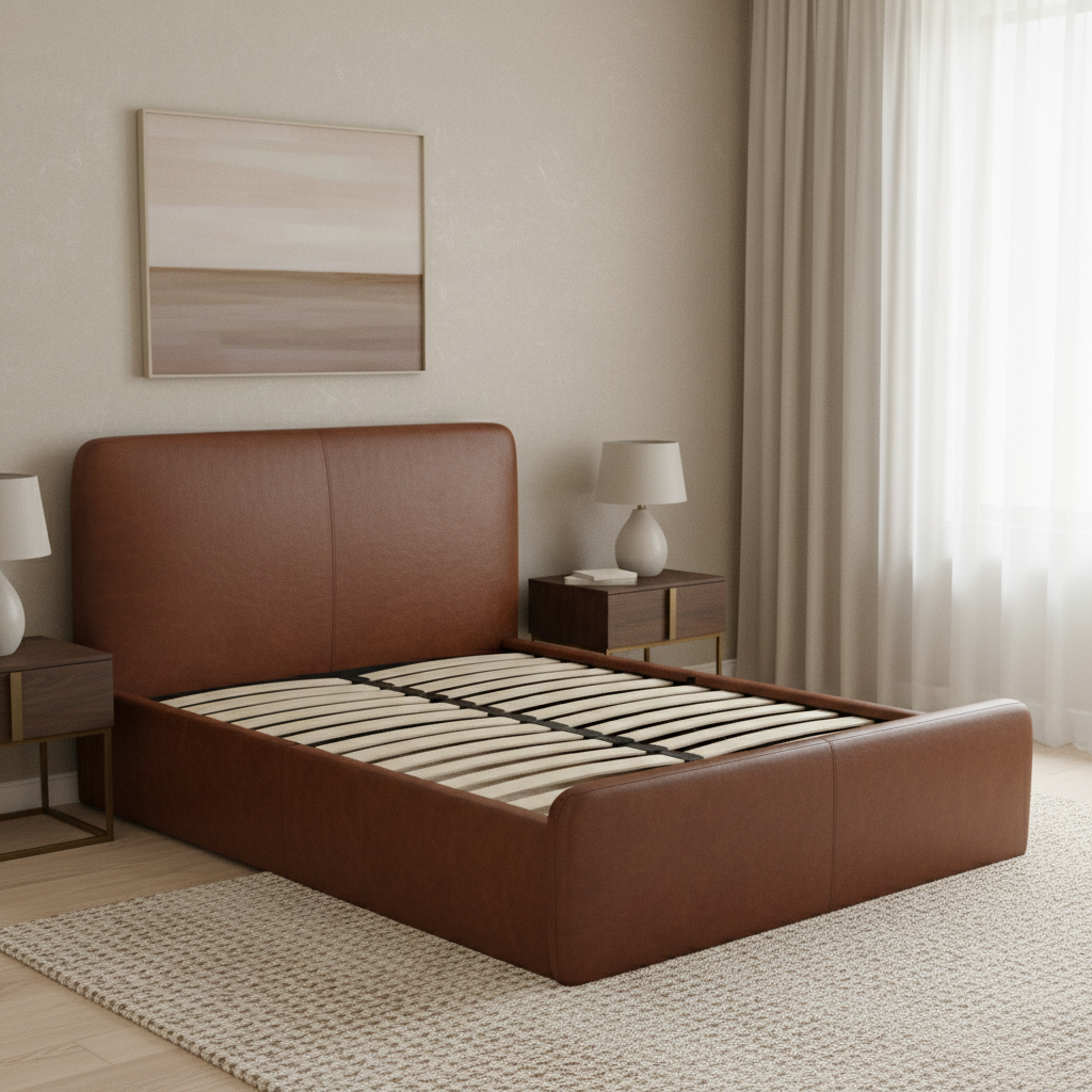 Aria bed in Brown Genuine Leather