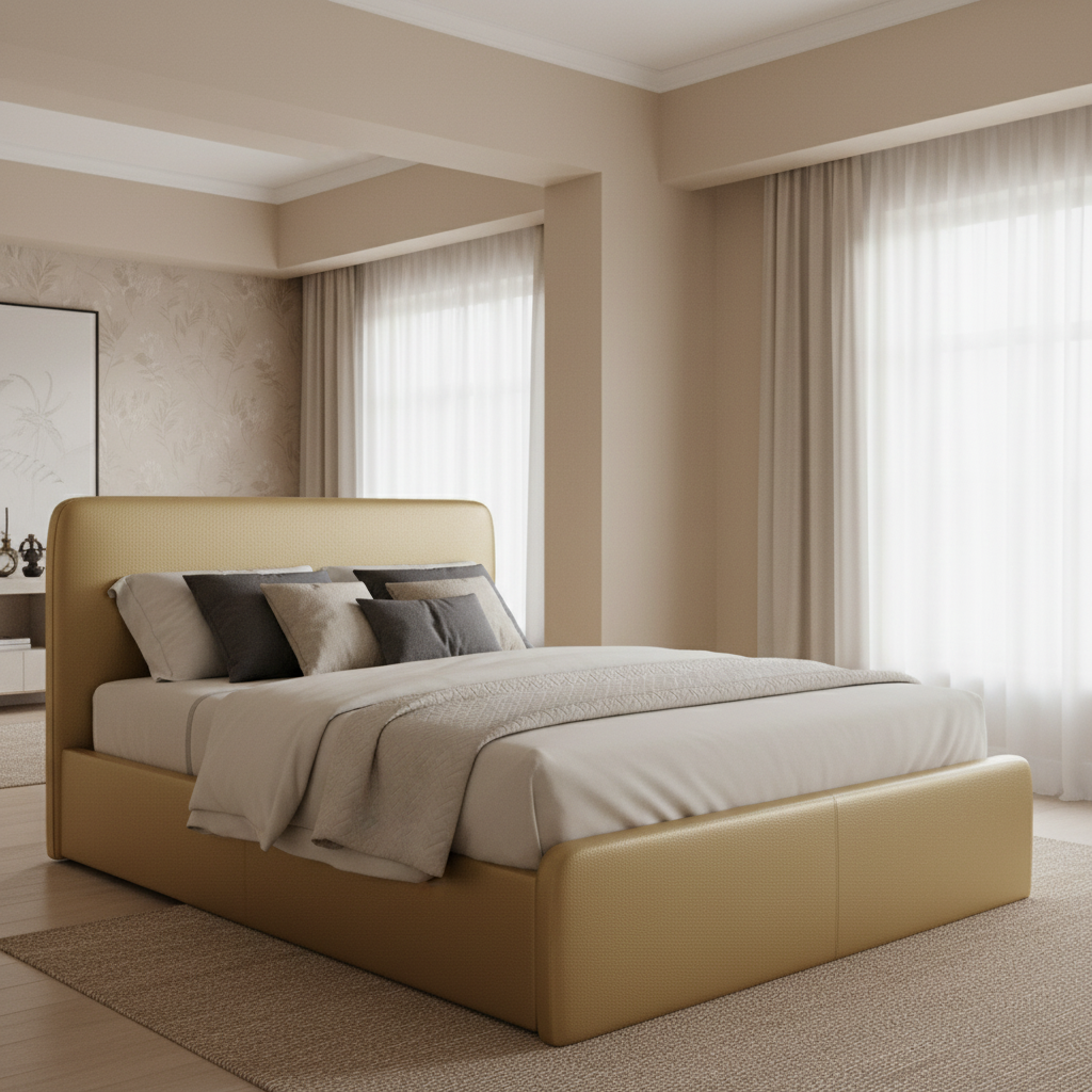 Aria bed in Gold Genuine Leather