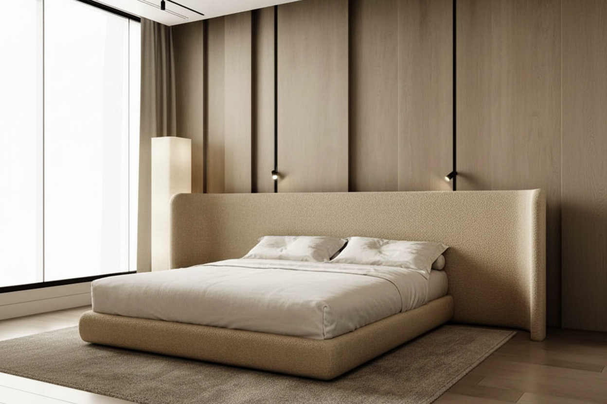 Beige Boucle Bed
