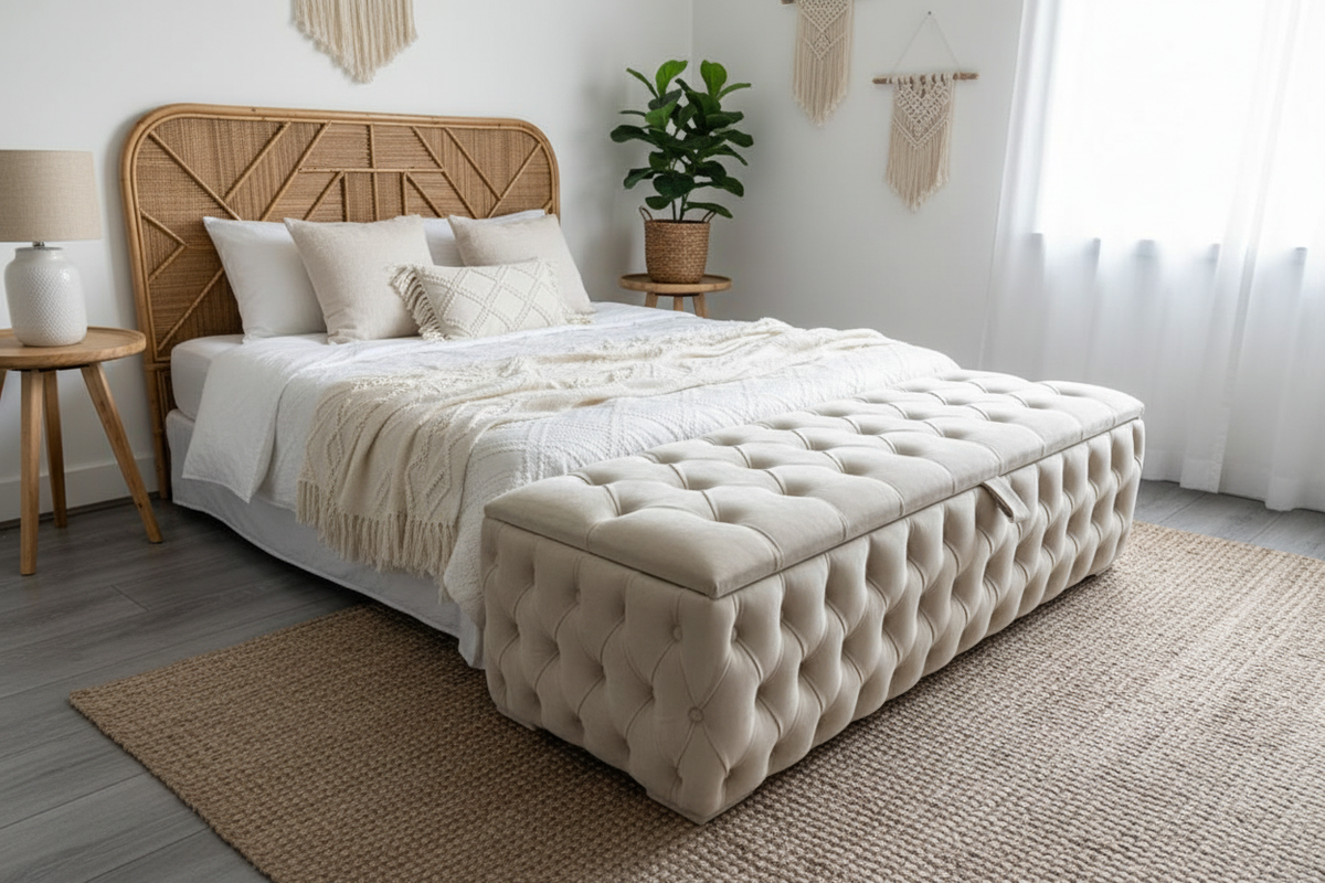 Beige Linen Blanket Box