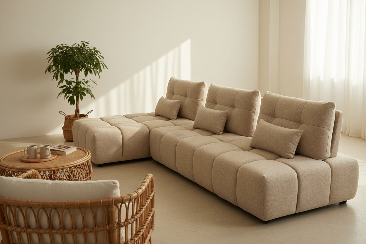 Modular Grid-Tufted Sectional Sofa Set