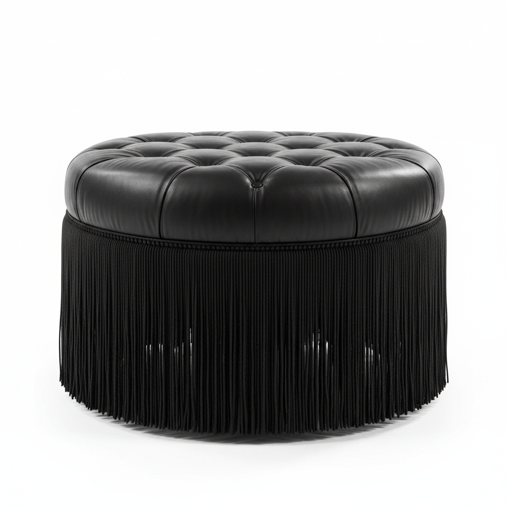 Black Fringe Ottoman