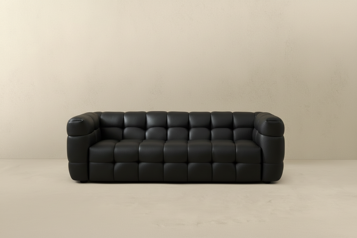 Black Leather Cube Sofa
