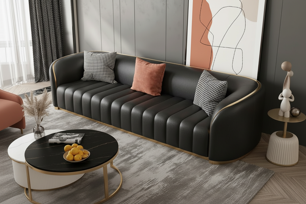 Black Leather Head Sofa