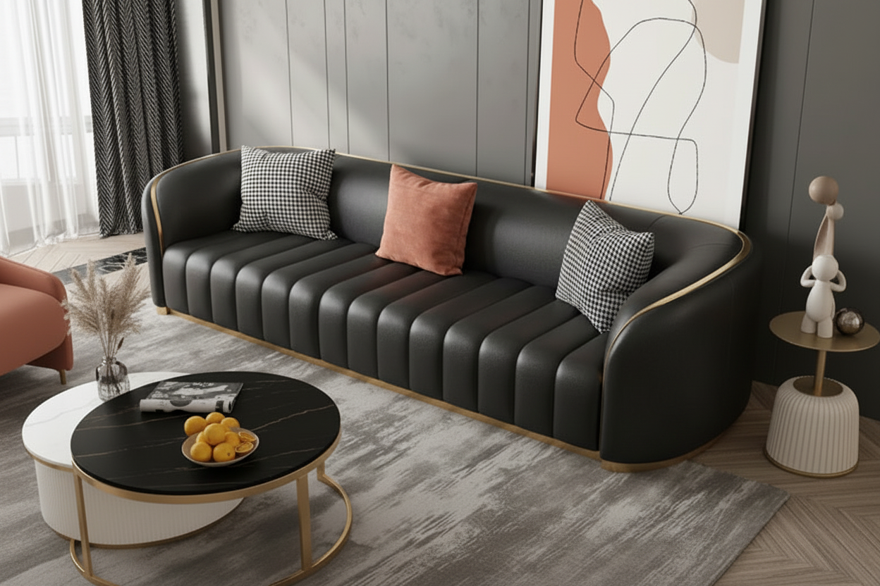 Black Leather Head Sofa