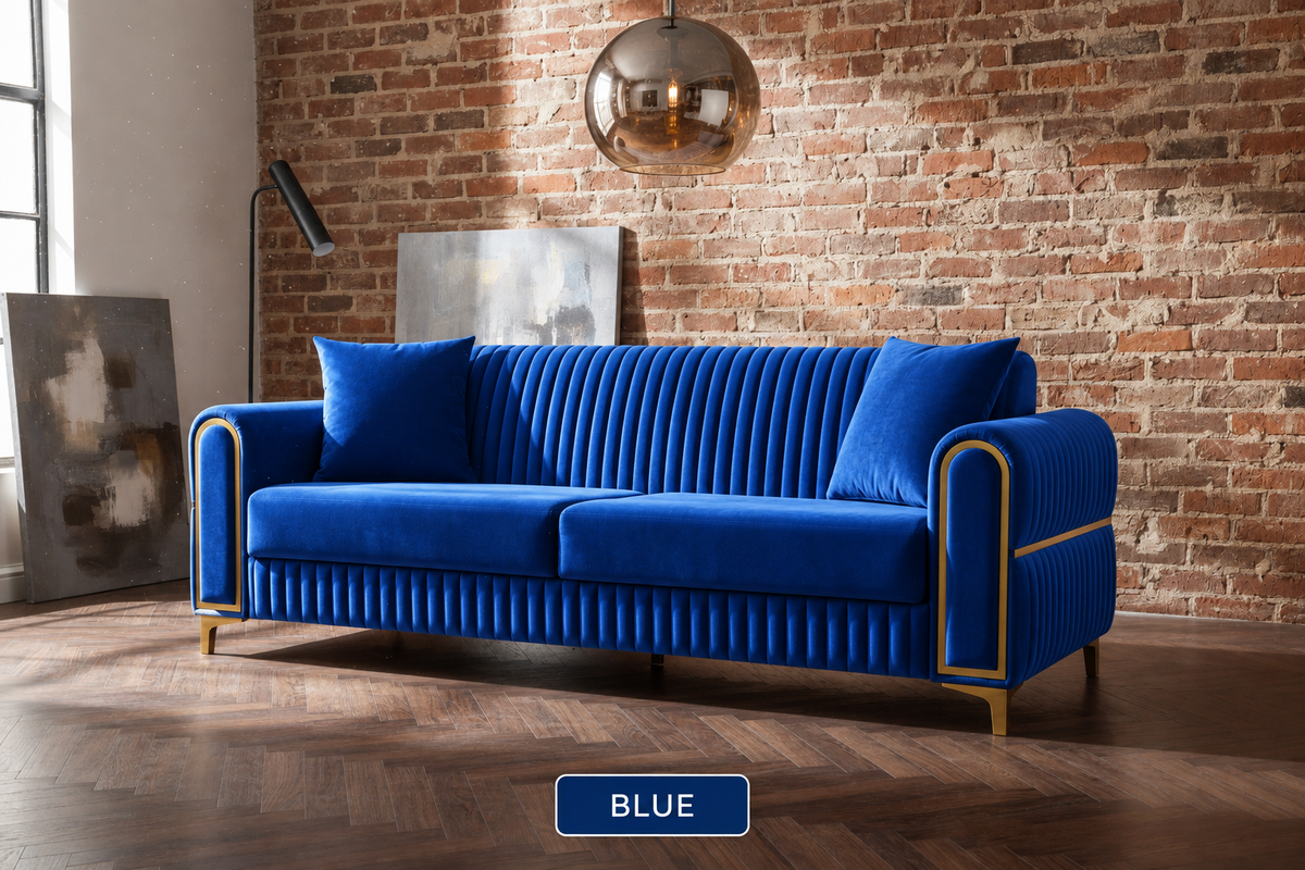 Blue velvet sofa variant