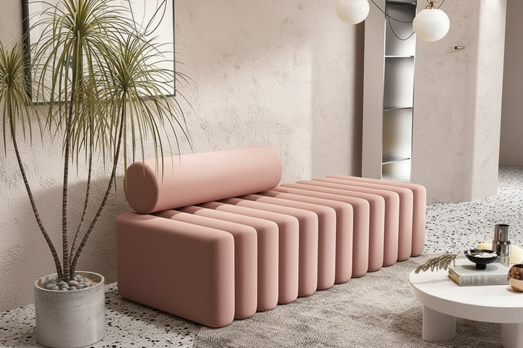 Blush Pink Velvet Daybed Ottoman