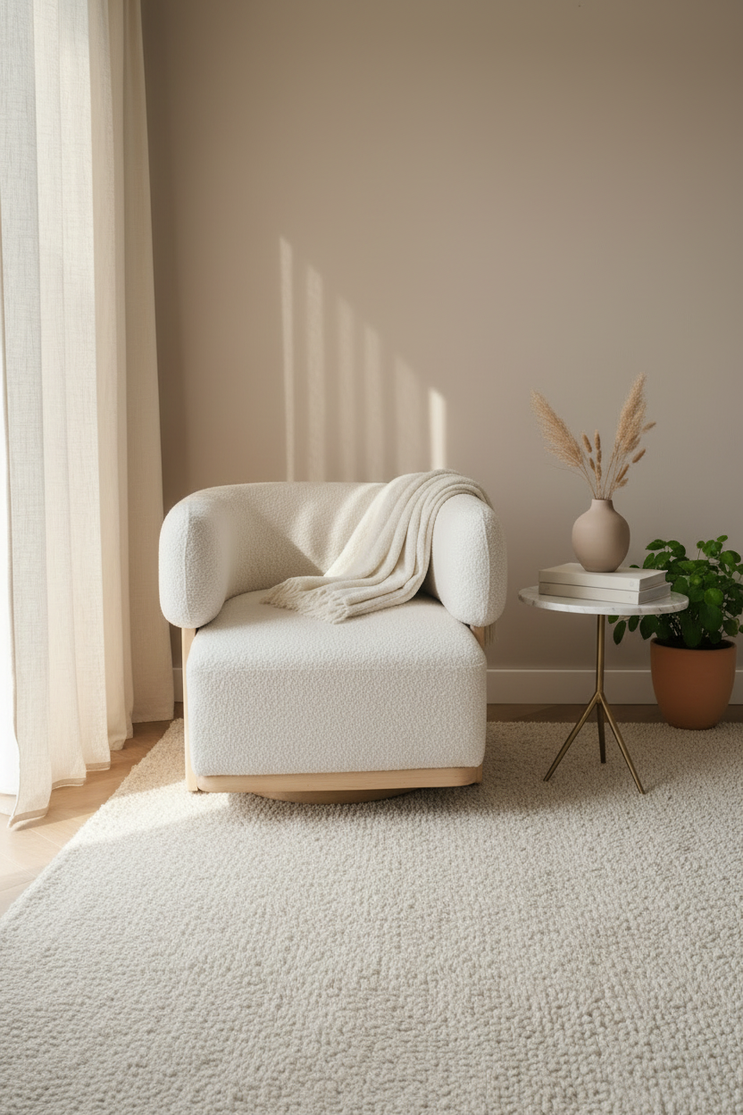 Boucle Barrel Chair - Bedroom Corner