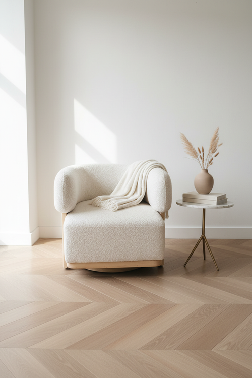 Boucle Barrel Chair - Front View