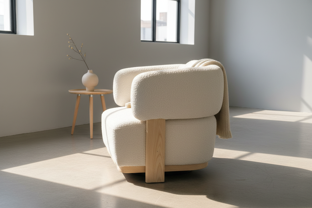 Boucle Barrel Chair - Side Angle