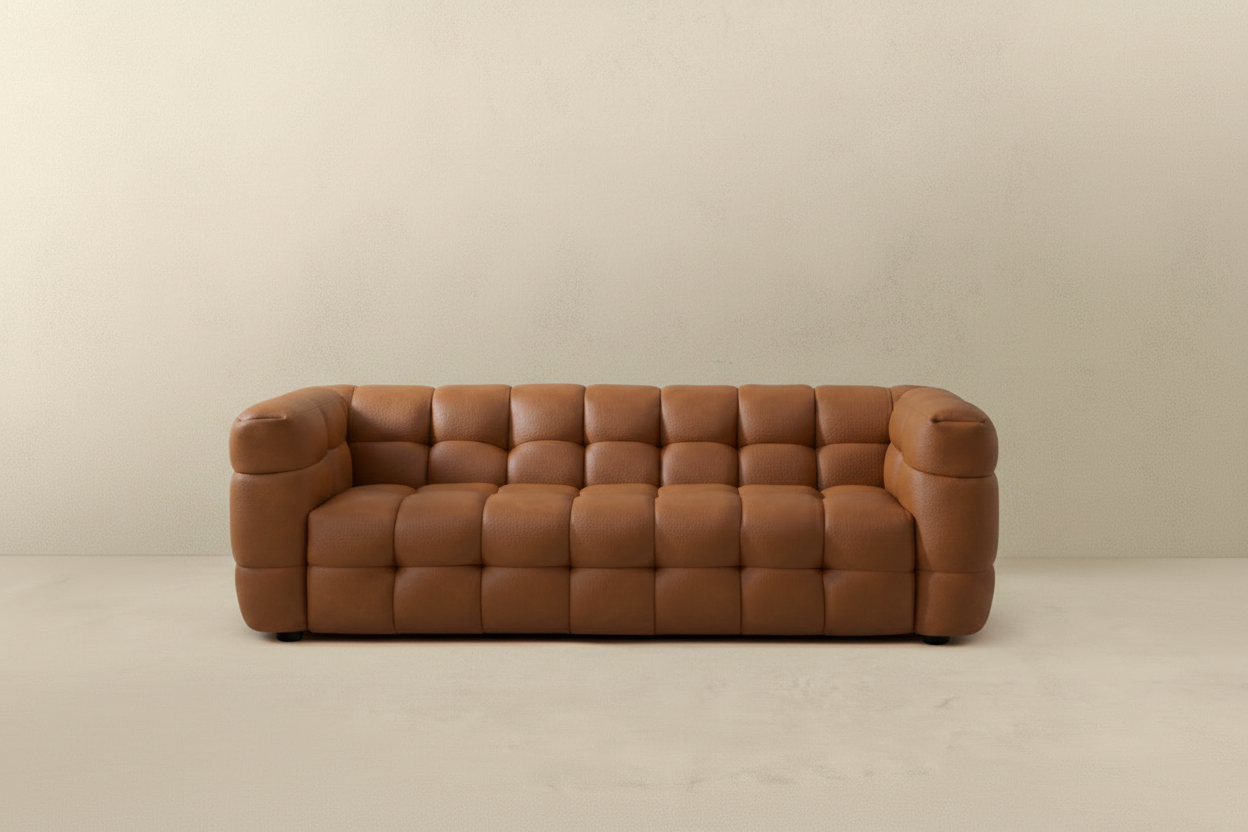 Brown Leather Cube Sofa
