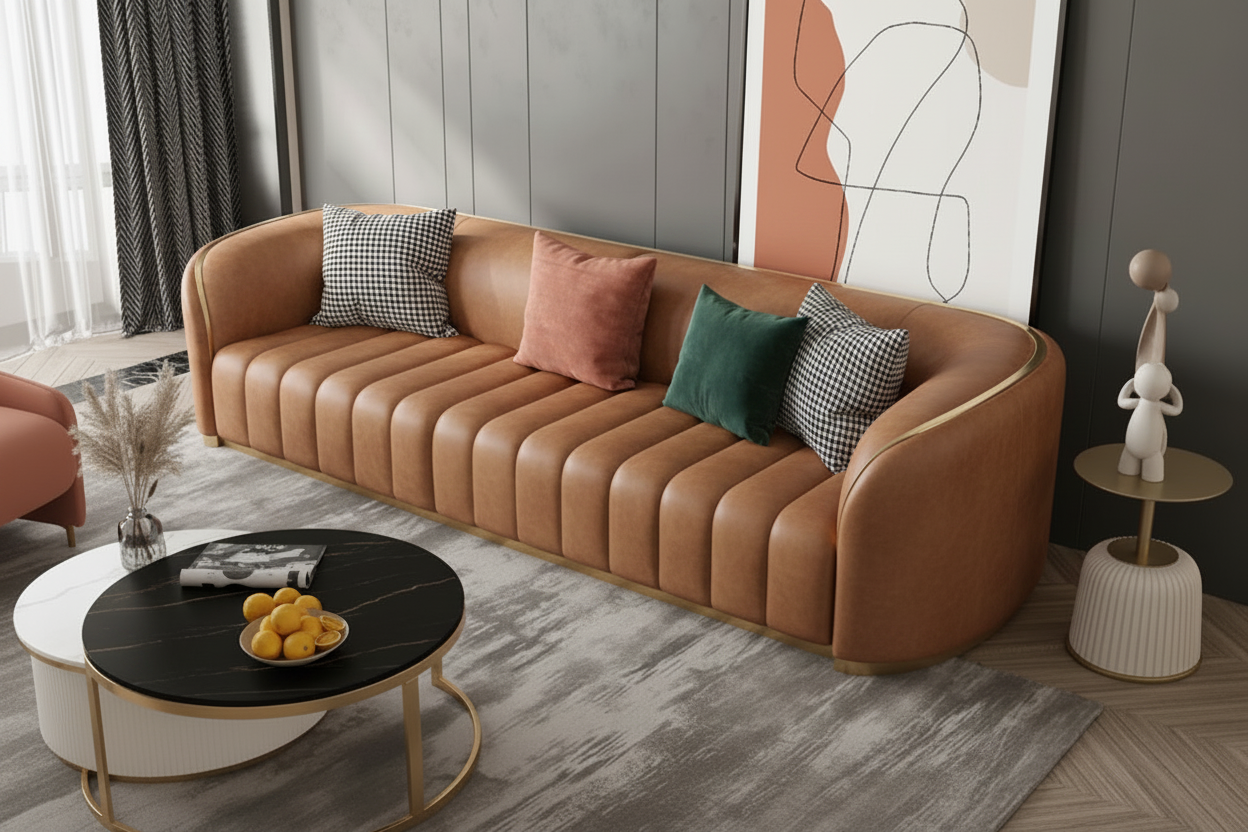 Brown Leather Head Sofa
