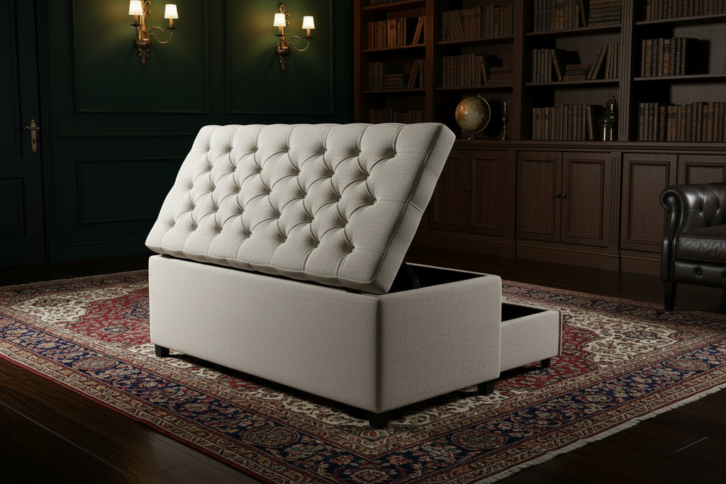 Cream White Linen Storage Blanket Box - Moody Dark Lounge