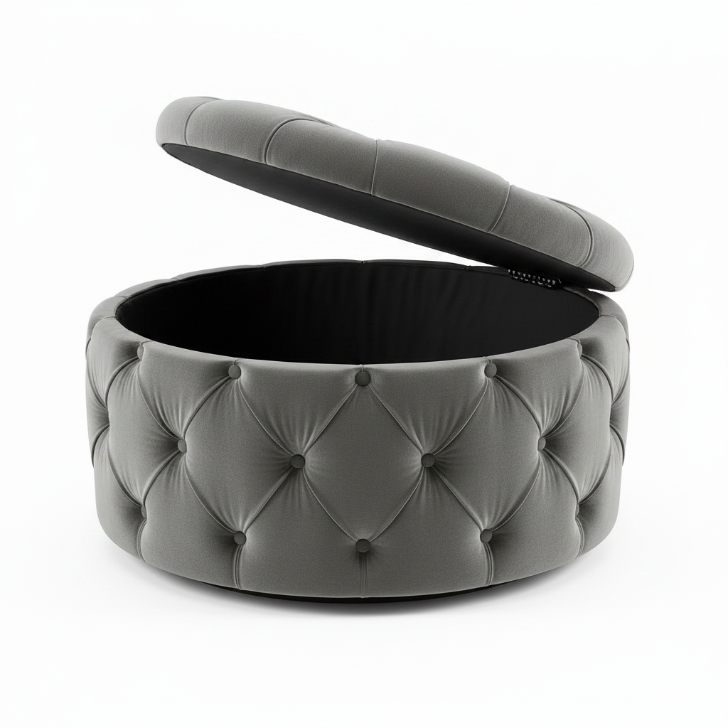 Dark Gray Ottoman Open