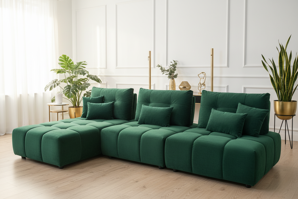 Modular Grid-Tufted Sectional Sofa Set