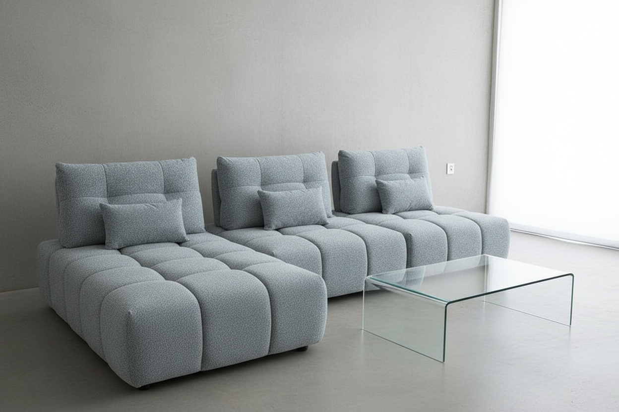 Modular Grid-Tufted Sectional Sofa Set