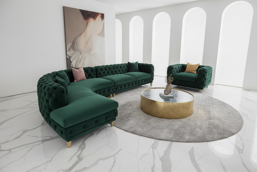 Green Velvet Chesterfield Sofa Set