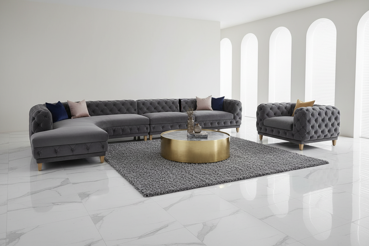 Grey Velvet Chesterfield Sofa Set