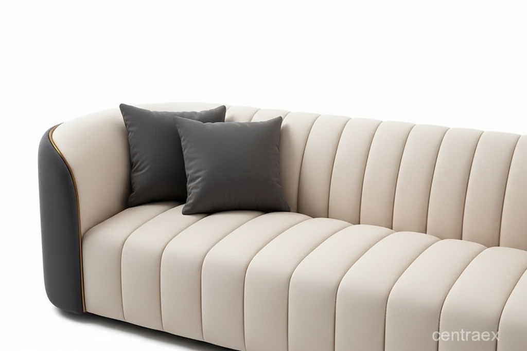 Channel tufted sofa close-up detail