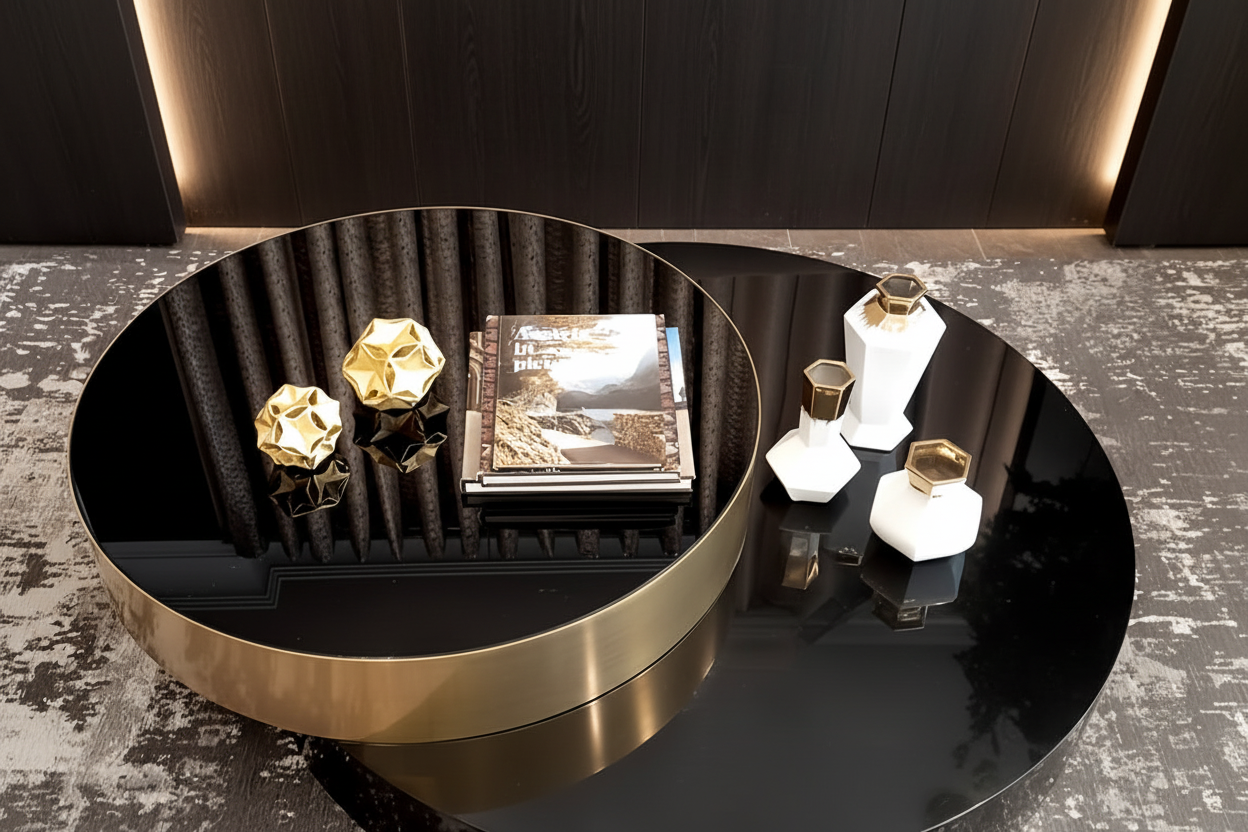 Eclipse Dual Circle Coffee Table - moody side angle