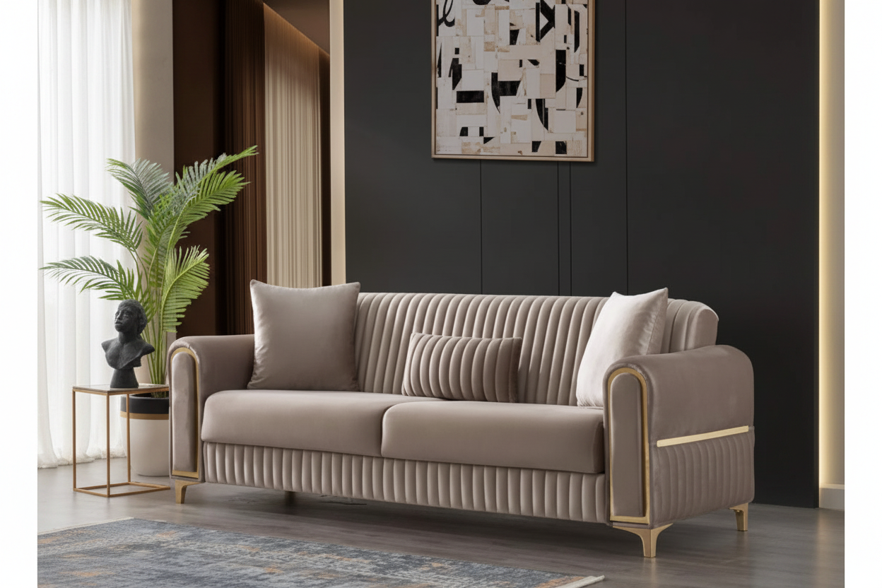 Luxe Channel Tufted Velvet Sofa