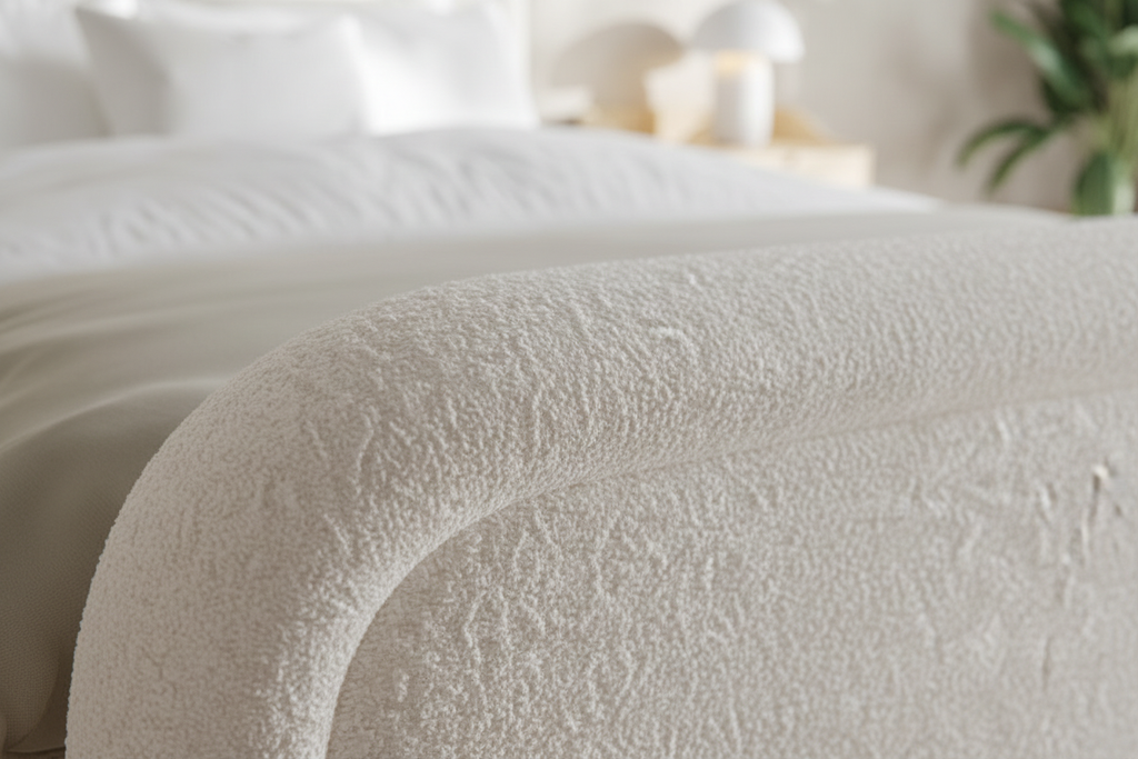 Aria Boucle Storage Bed - close-up boucle fabric texture detail