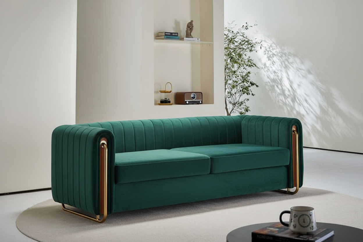Cleo Gold-Frame Channel Velvet Sofa