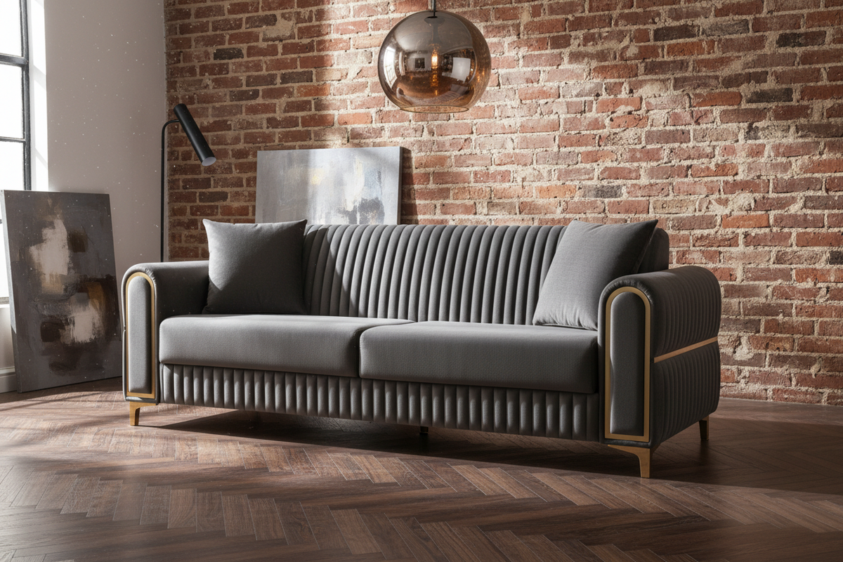 Luxe Channel Tufted Velvet Sofa