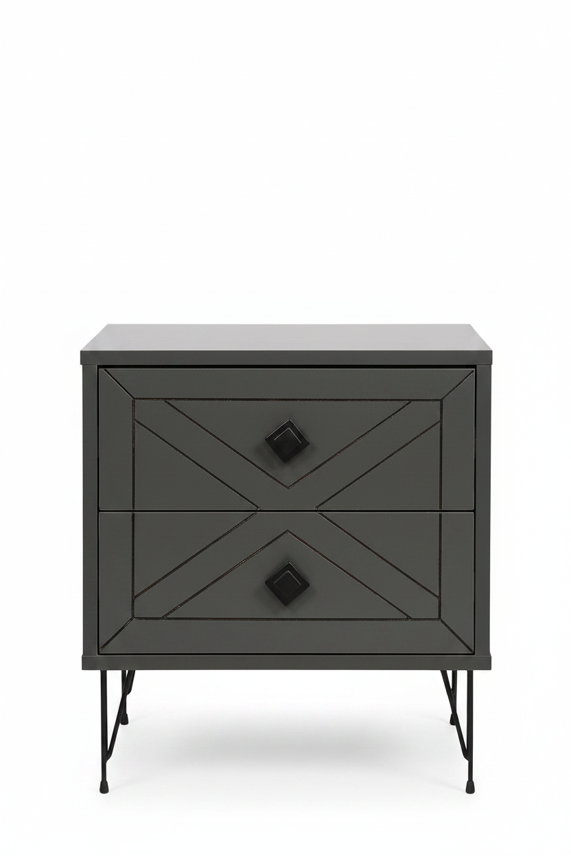 Nordic X-Pattern Bedside Table - full front view