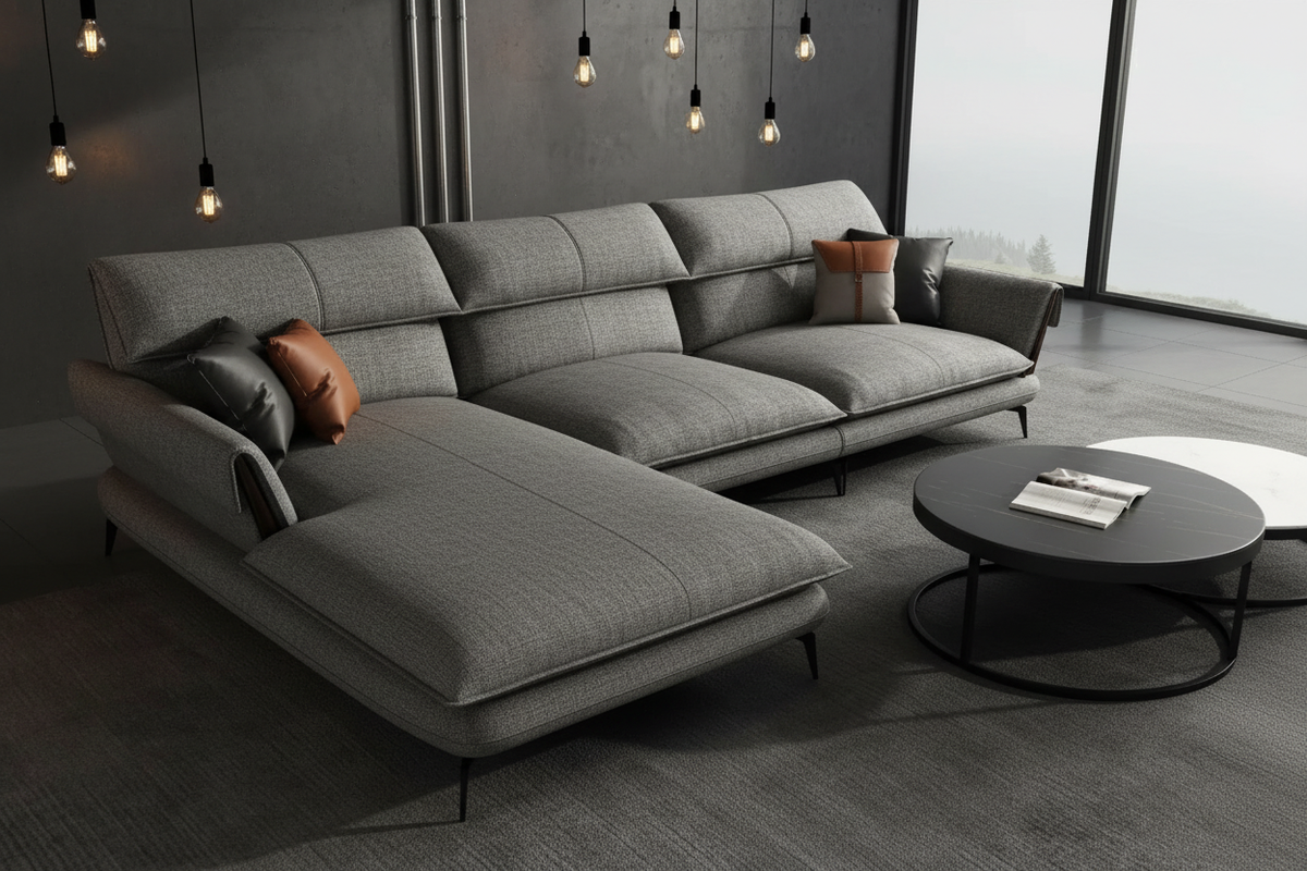 Milano L-Shape Sectional Sofa in Slate Grey Linen