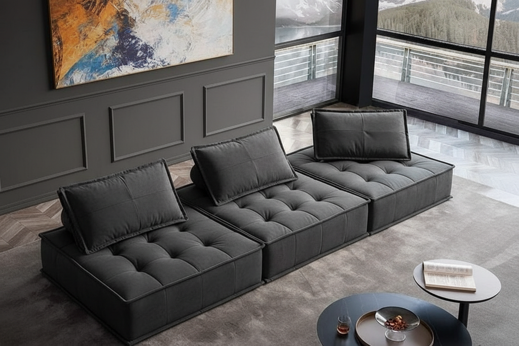 Zen Modular Floor Sofa - charcoal velvet version