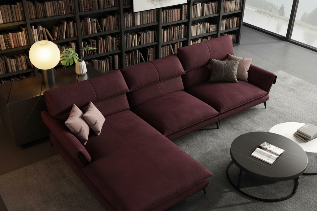 Milano L-Shape Sectional Sofa in Burgundy Velvet