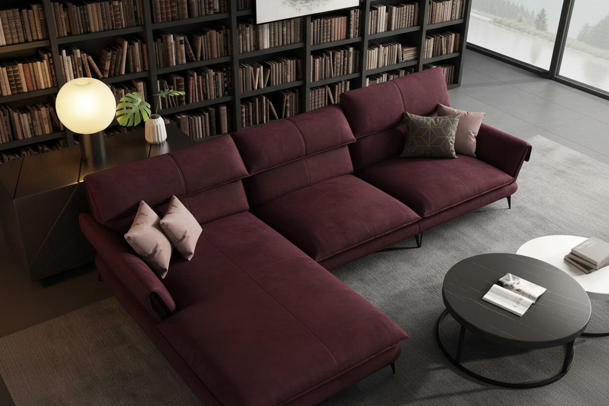 Milano L-Shape Sectional Sofa in Burgundy Velvet