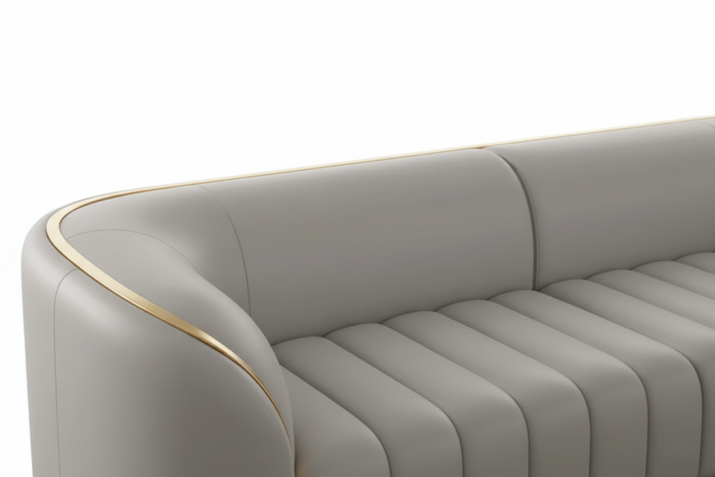 Head Leather Sofa - Channel tufting and gold trim detail