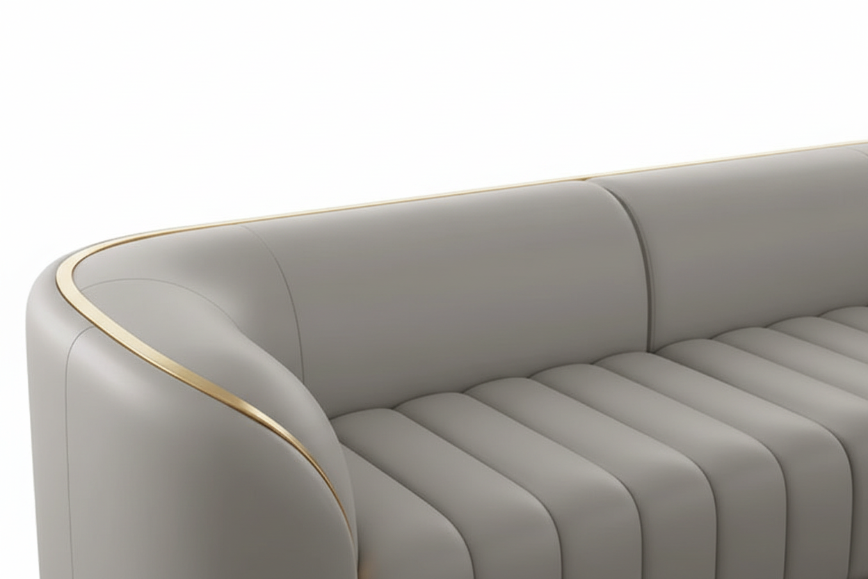 Head Leather Sofa - Channel tufting and gold trim detail