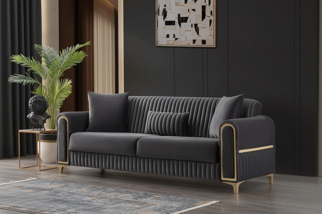Luxe Channel Tufted Velvet Sofa