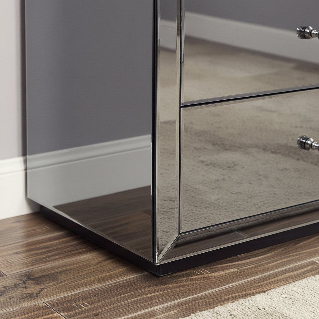 Glam Smoked Mirror Dresser - corner edge detail