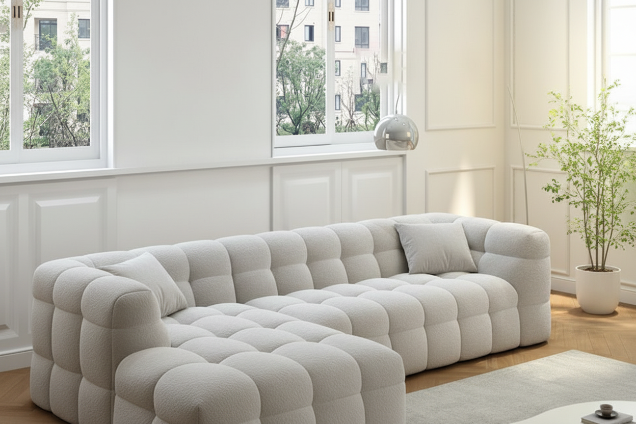 Cloud Bubble Grid Sectional - grey velvet version